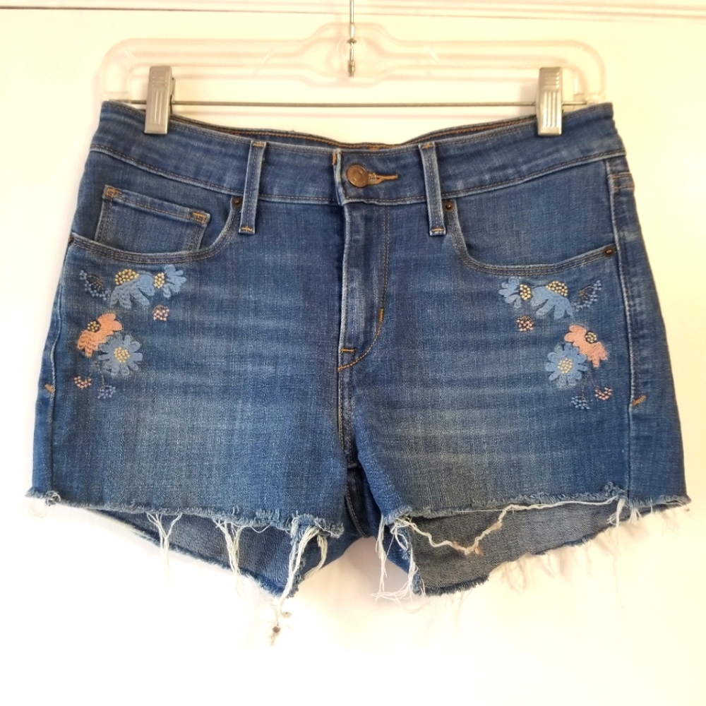 Levi's Blue Jean Shorts with Floral Embroidery